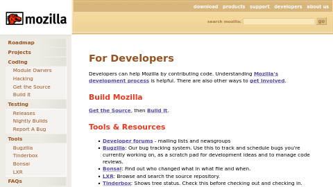 Screenshot of MDN homepage from August 2004