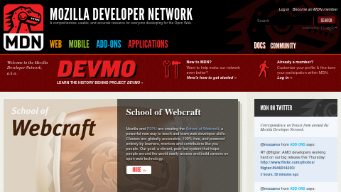 Screenshot of MDN homepage from September 2010