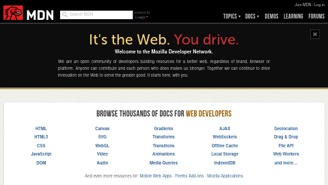 Screenshot of MDN homepage from June 2011