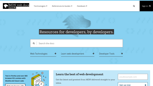 Screenshot of MDN homepage from September 2017